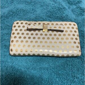 Anne Klein Cream and Gold Dot Wallet 6.5" X 4.25"